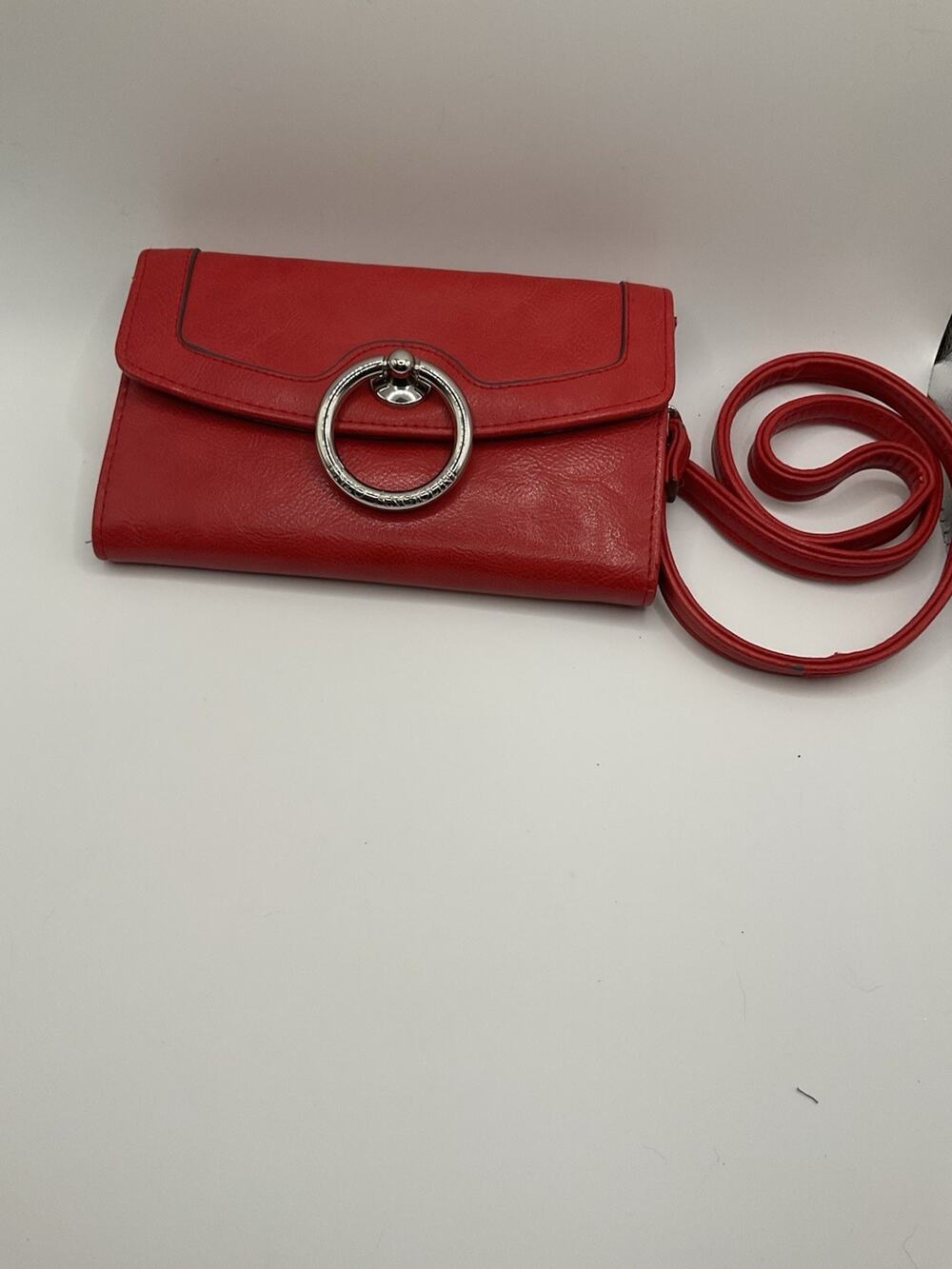 Enzo Angiolini Red Crossbody Wallet Clutch Detachable Strap Snap Silver